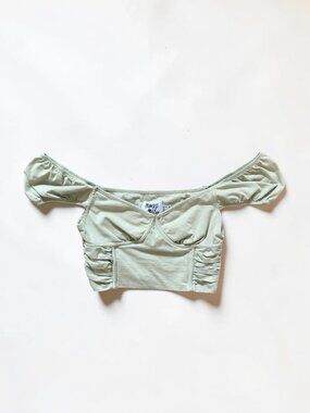 Princess Polly Karla Top Sage Green Puff Sleeve Crop Top US 4 Going Out Top